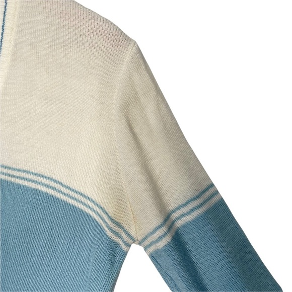 Knit Boutique For Sears | Vintage Blue Striped V-neck Button Down Cardigan - Picture 6 of 8